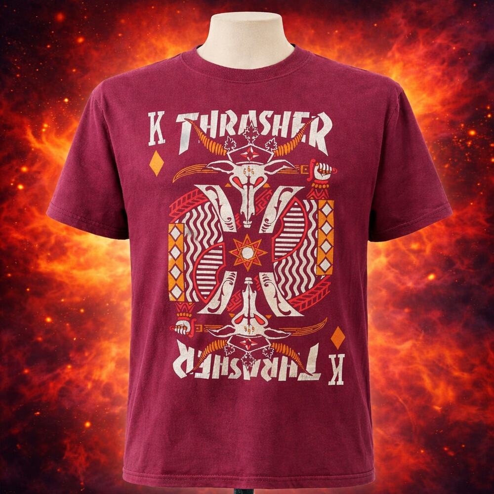 Thrasher King Of Diamonds Maroon Satanic Card Shirt S